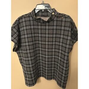 Ann Taylor Black Plaid Blouse XXL
